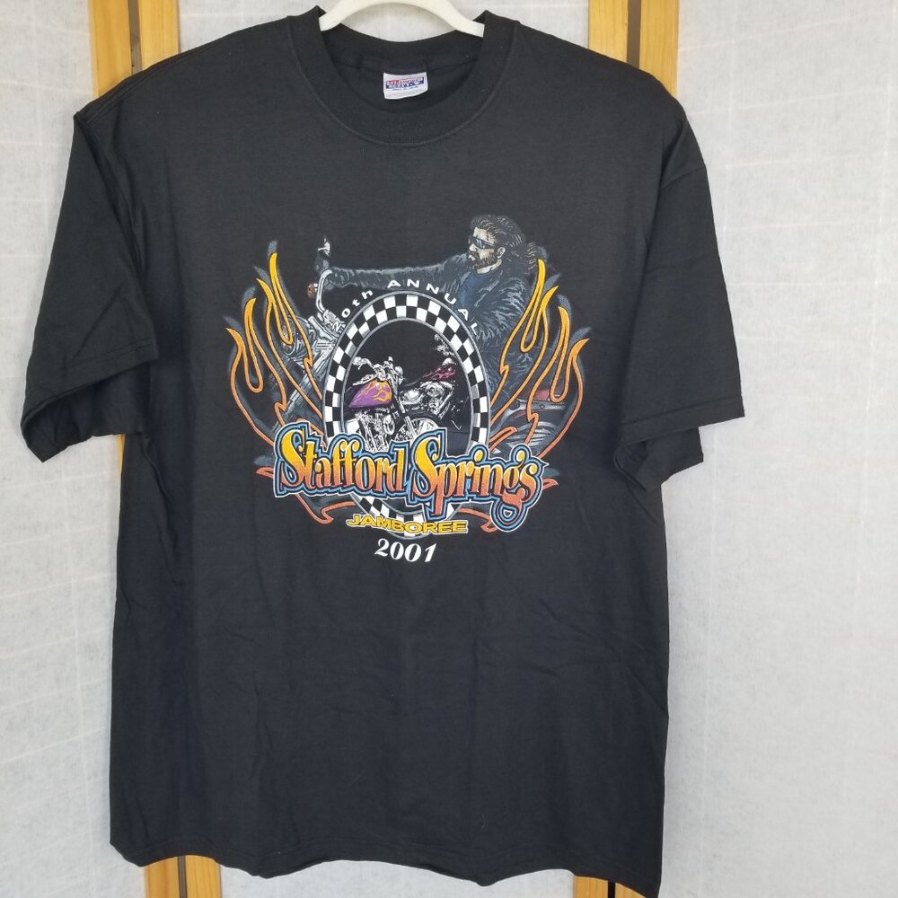 Hanes Vintage Motorcycle T-Shirt 2001 Stafford Springs CT Jamboree Black Size XL